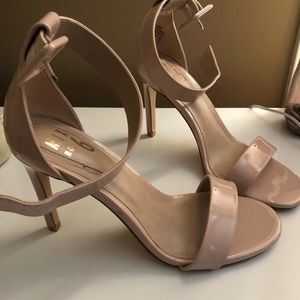 Tan open toe heels